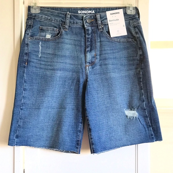 SONOMA Denim Shorts High Rise Bermuda Shorts Blu Jeans Women’s Misses Size 4 NWT - Picture 1 of 15